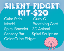 Load image into Gallery viewer, Silent Fidget Kit Fidgets Twisty Stick Sensory Bar Spiral Bracelet 3D Animal Rainbow Breathing 5-4-3-2-1 Grounding