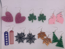 Load image into Gallery viewer, Holiday Earrings Acrylic Dangle Earrings Through the Year Multi-set
