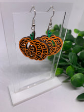 Load image into Gallery viewer, Wooden Pumpkin Filigree Dangles
