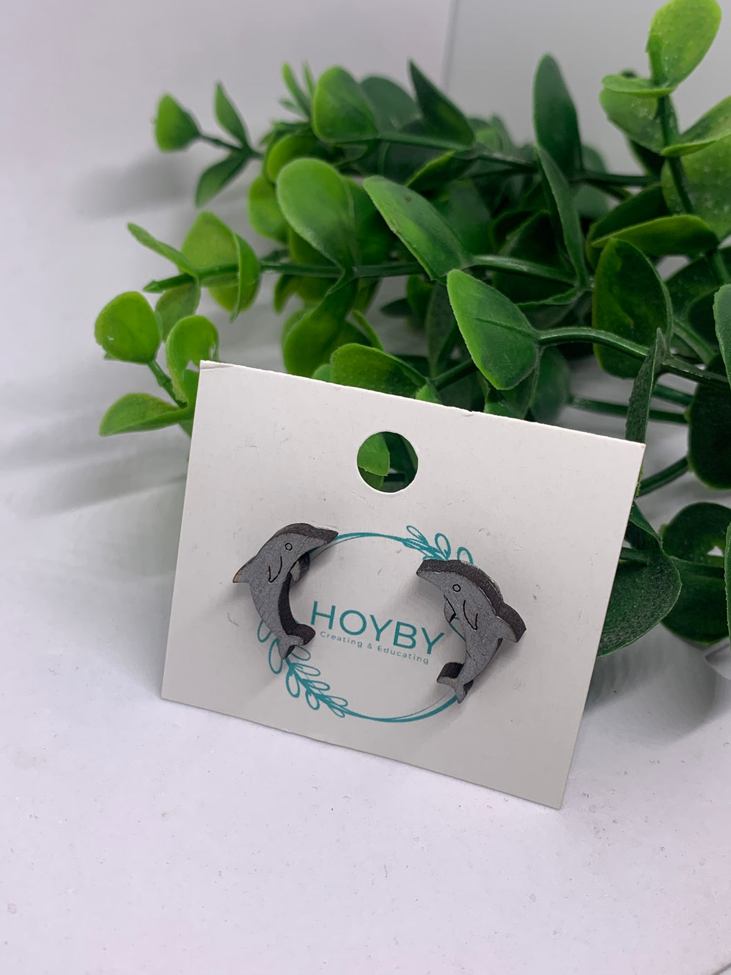 Wooden Dolphin Stud Earrings