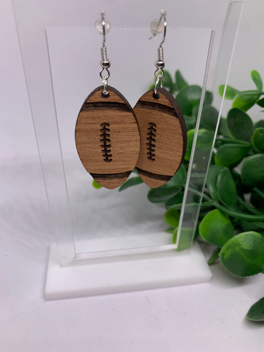 Wooden Football Dangles Walnut Finish 1.5” Sports