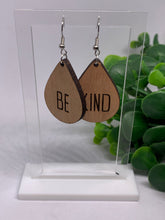 Load image into Gallery viewer, Wooden Be Kind Teardrop Dangle Earrings
