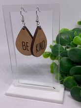 Load image into Gallery viewer, Wooden Be Kind Teardrop Dangle Earrings
