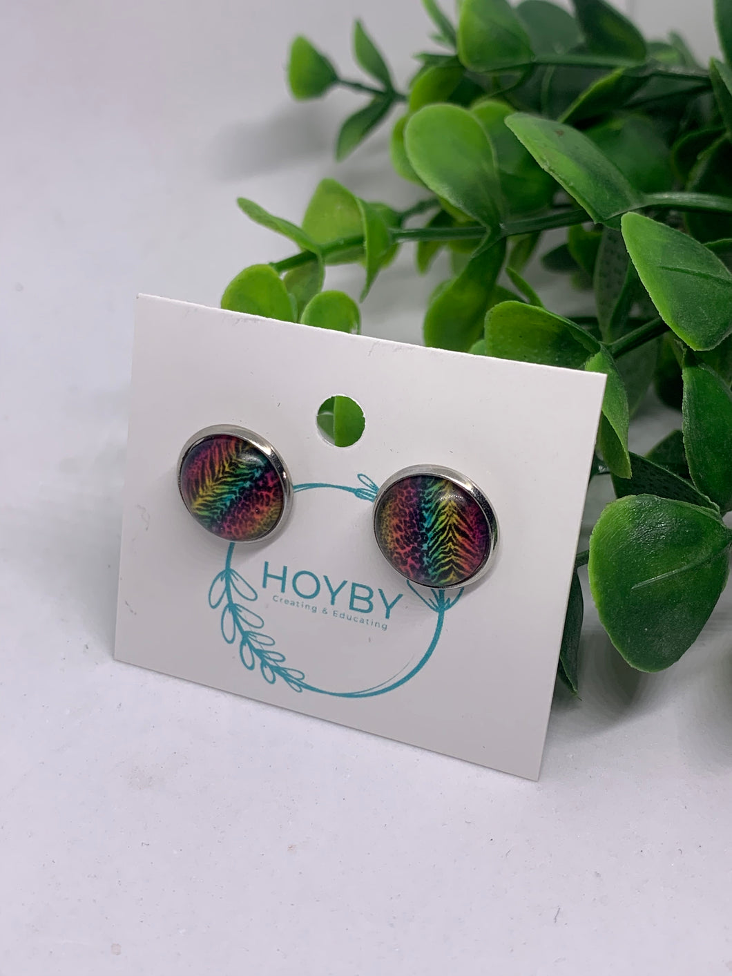 Rainbow Leopard 12mm Stud Earrings