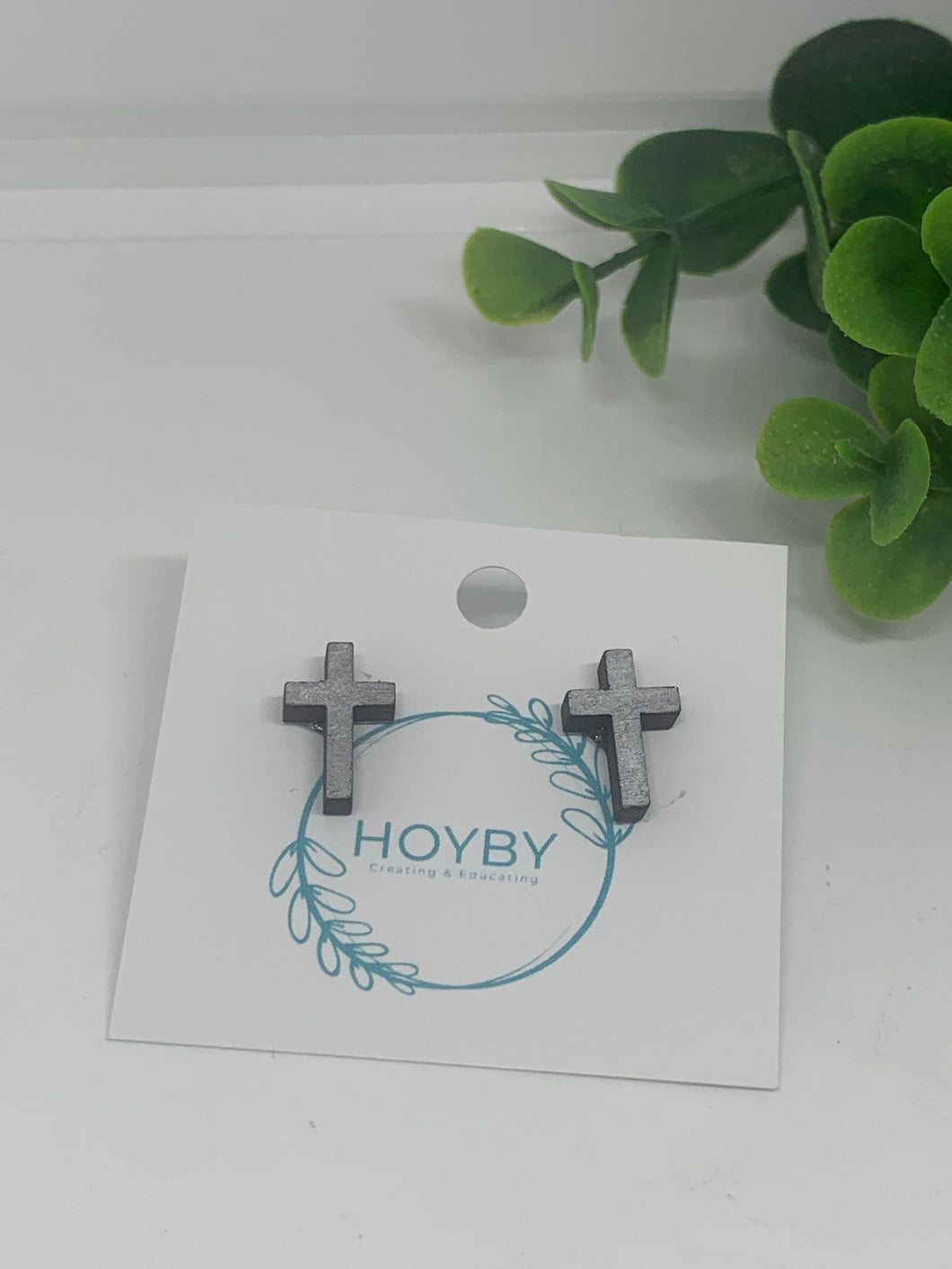 Wooden Cross Stud Earrings-Various Colors