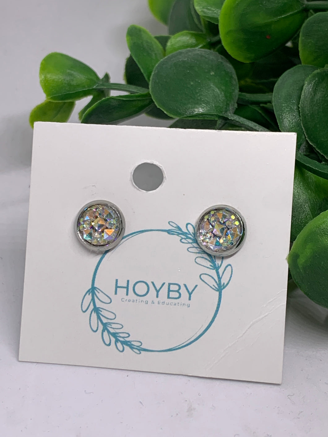 8mm Clear Faceted Druzy Style Studs