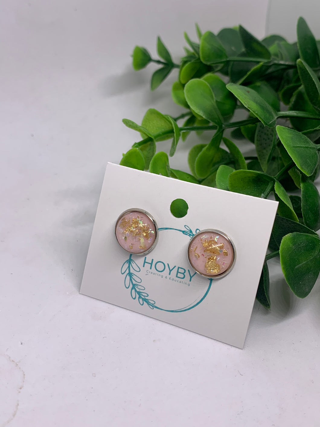 Pink with Gold Flecks 12mm Stud Earrings