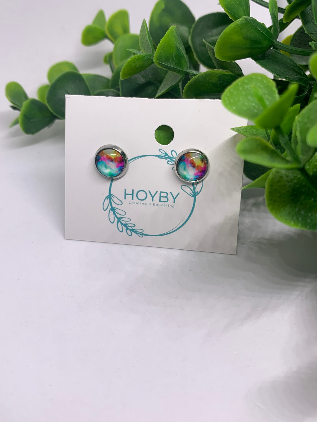 8mm Watercolor Print Stud Earrings