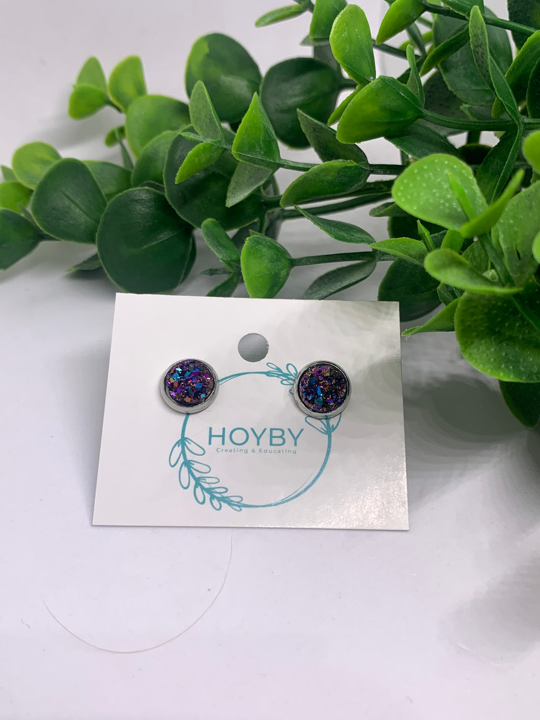 Stud Blue Purple Druzy 8mm earrings
