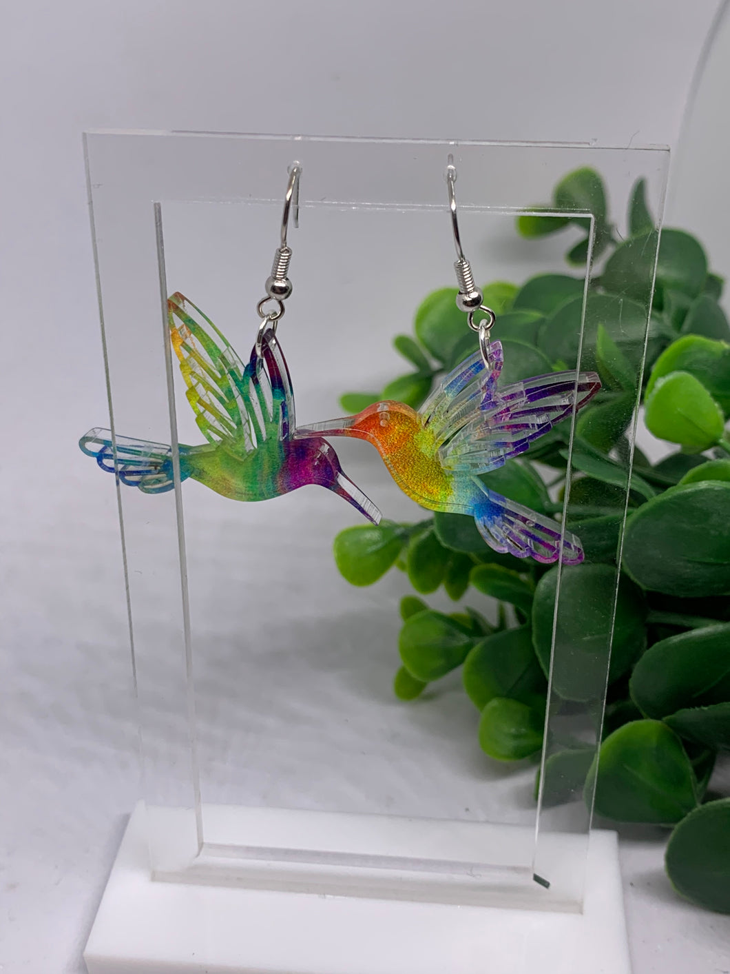 Acrylic Hummingbird Multi-Colored Dangle Earrings