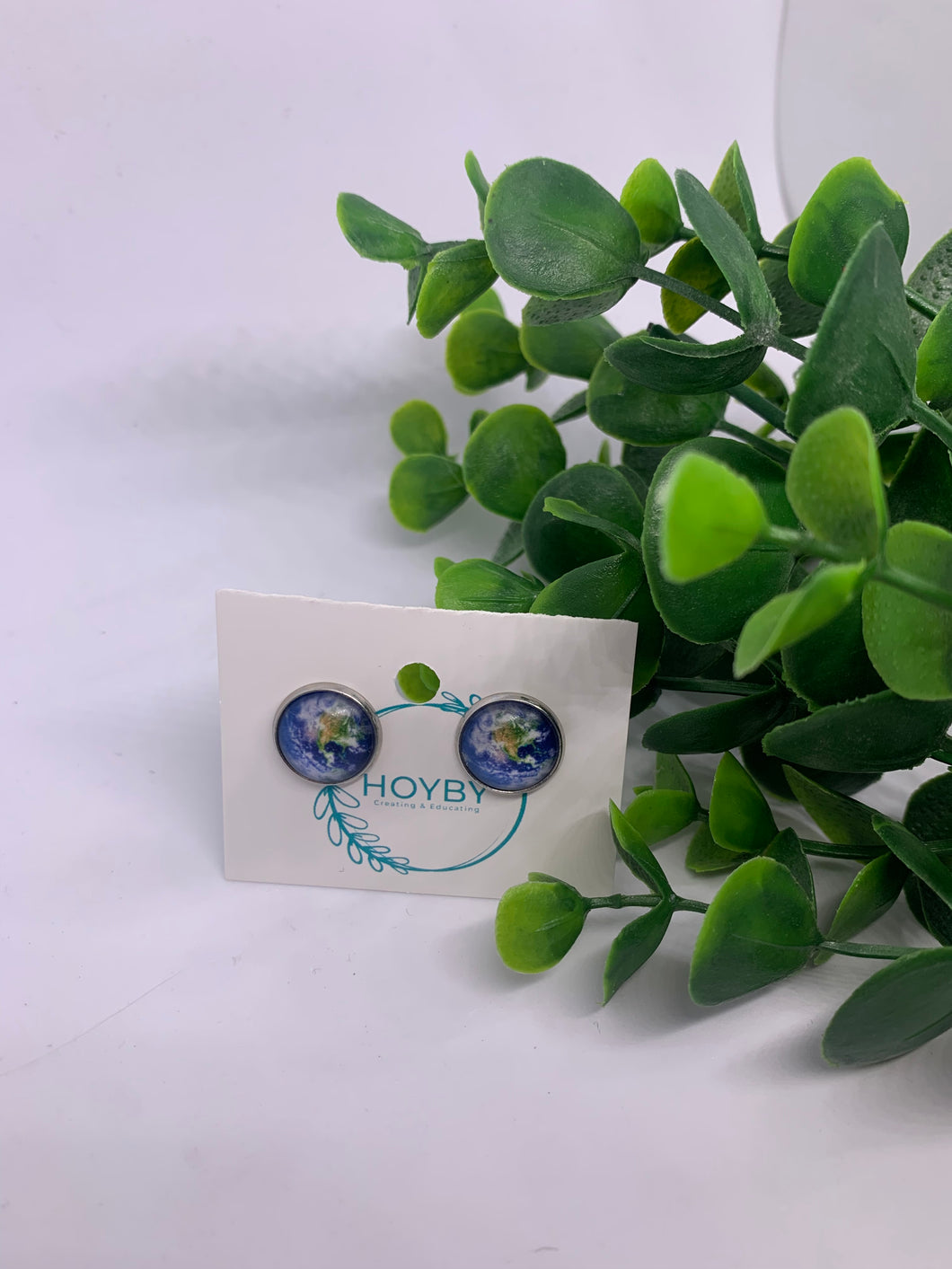 Stud Glass Cabochon Earth Earrings