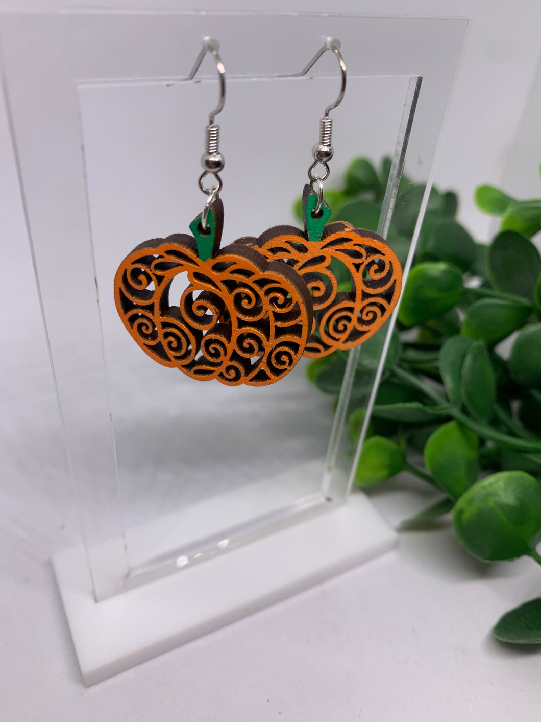 Wooden Pumpkin Filigree Dangles