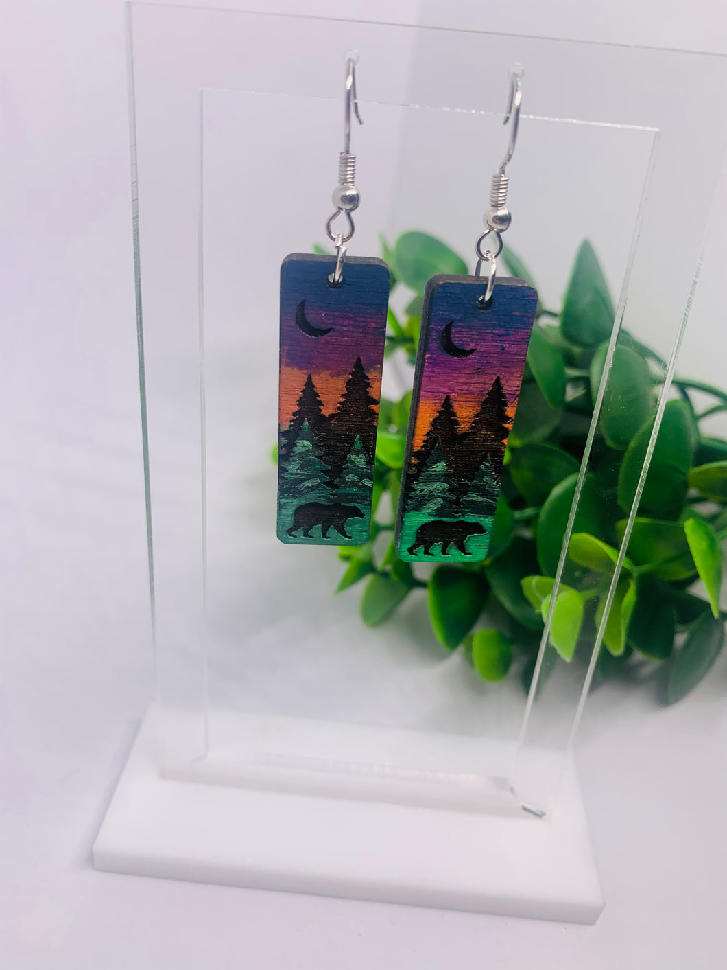 Wooden Forest and Bear Landscape Bar Dangles