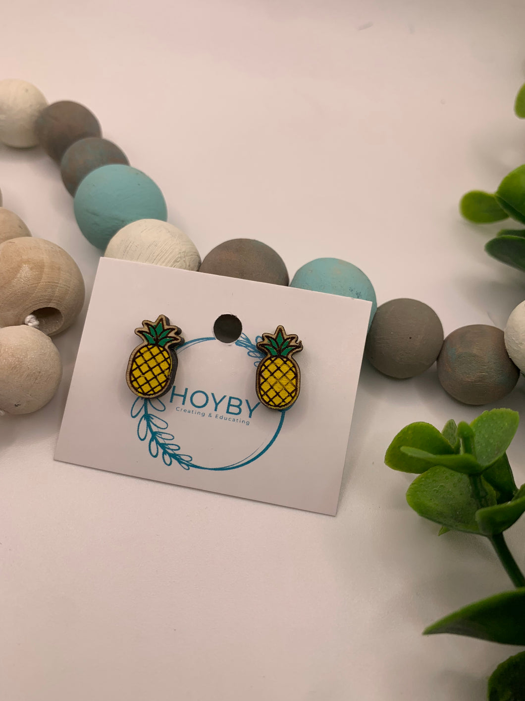Wooden Pineapple stud earrings