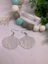 Load image into Gallery viewer, Acrylic Sea Shells Pearl White Dangles

