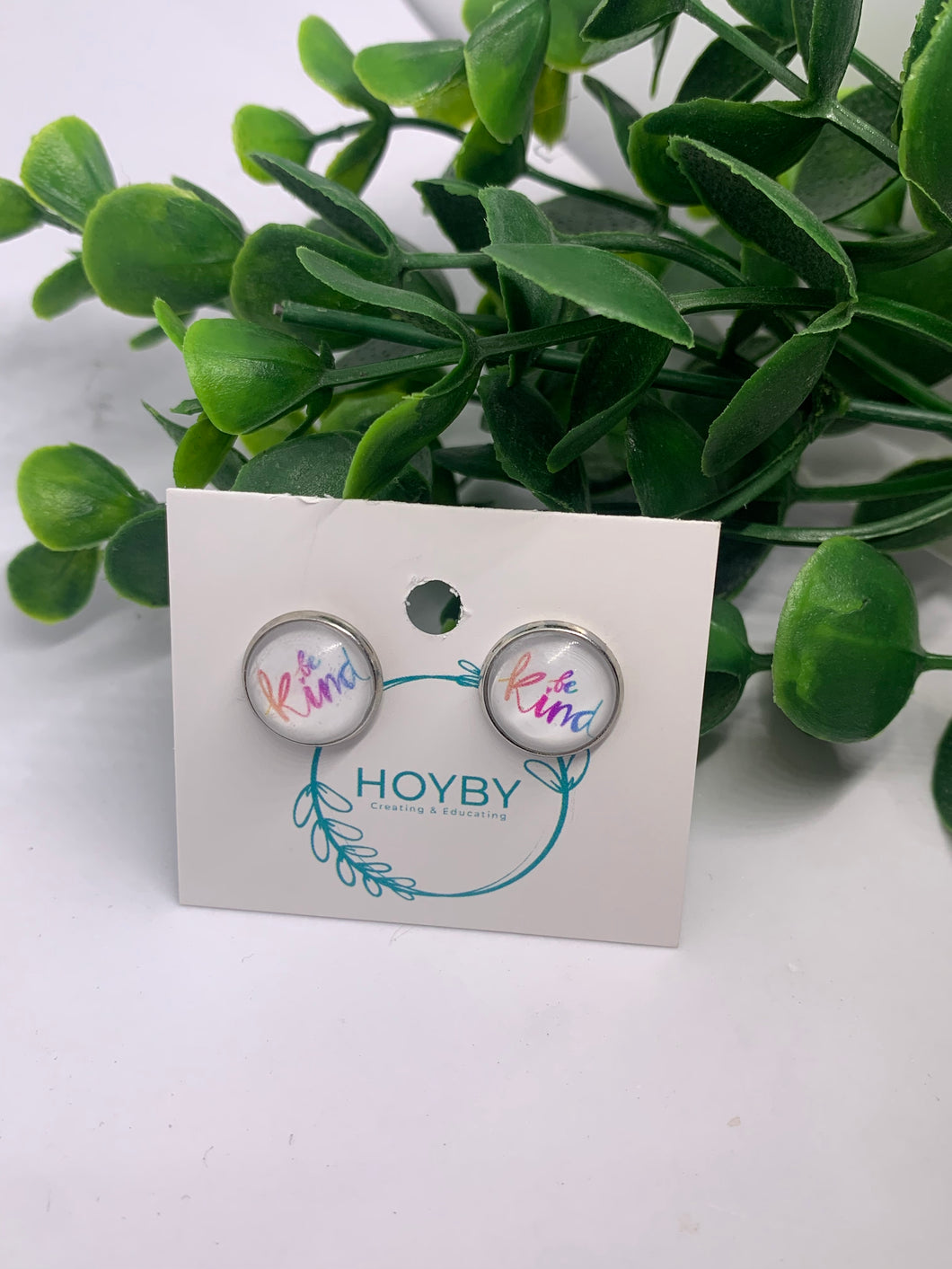 Stud Glass Cabochon Be Kind Earrings