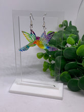 Load image into Gallery viewer, Acrylic Hummingbird Multi-Colored Dangle Earrings
