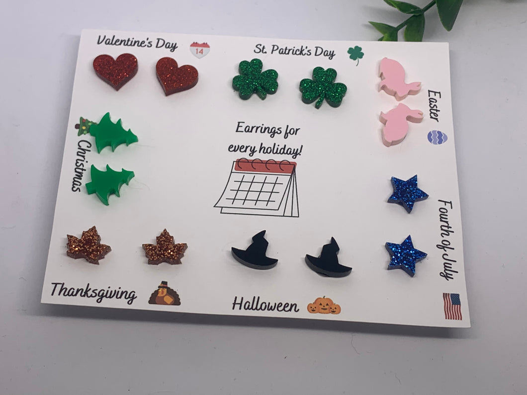 Holiday Earrings Acrylic Studs Through the Year Multi-set