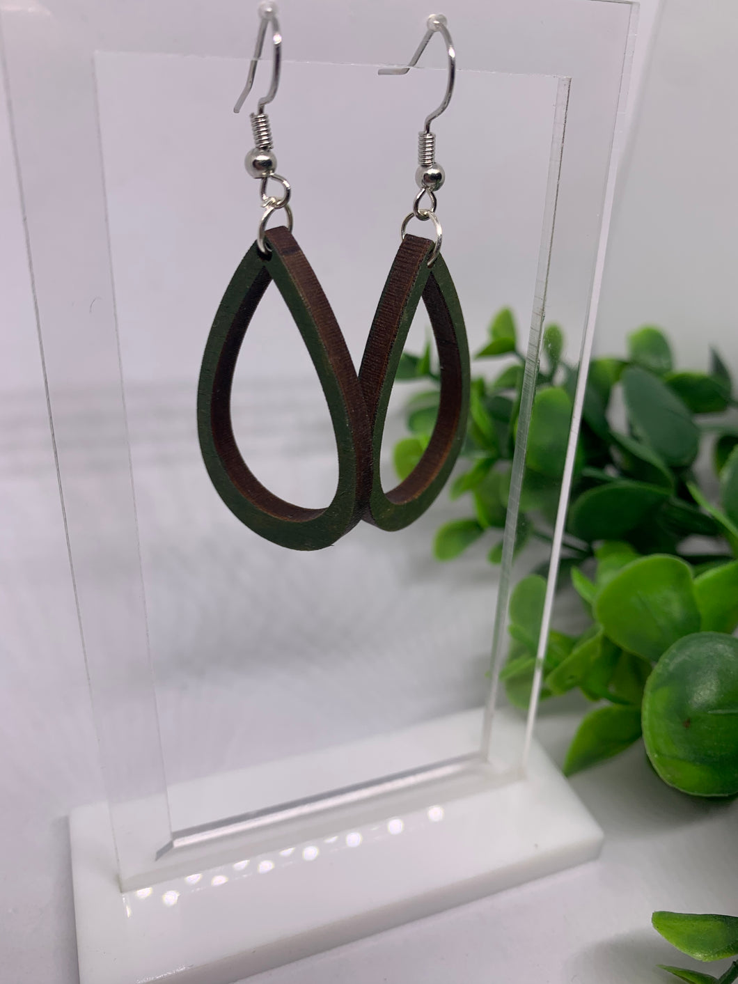Wooden Open Teardrop Dangle Earrings-Multiple Color Variations