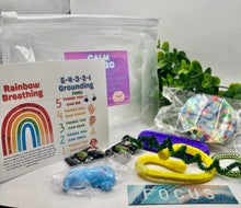 Load image into Gallery viewer, Calm Kit Fidget Kit Twisty Stick Sensory Bar Picky Pad Mochi Spiral Bracelet Rainbow Breating 5-4-3-2-1 Grounding
