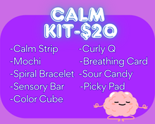 Load image into Gallery viewer, Calm Kit Fidget Kit Twisty Stick Sensory Bar Picky Pad Mochi Spiral Bracelet Rainbow Breating 5-4-3-2-1 Grounding
