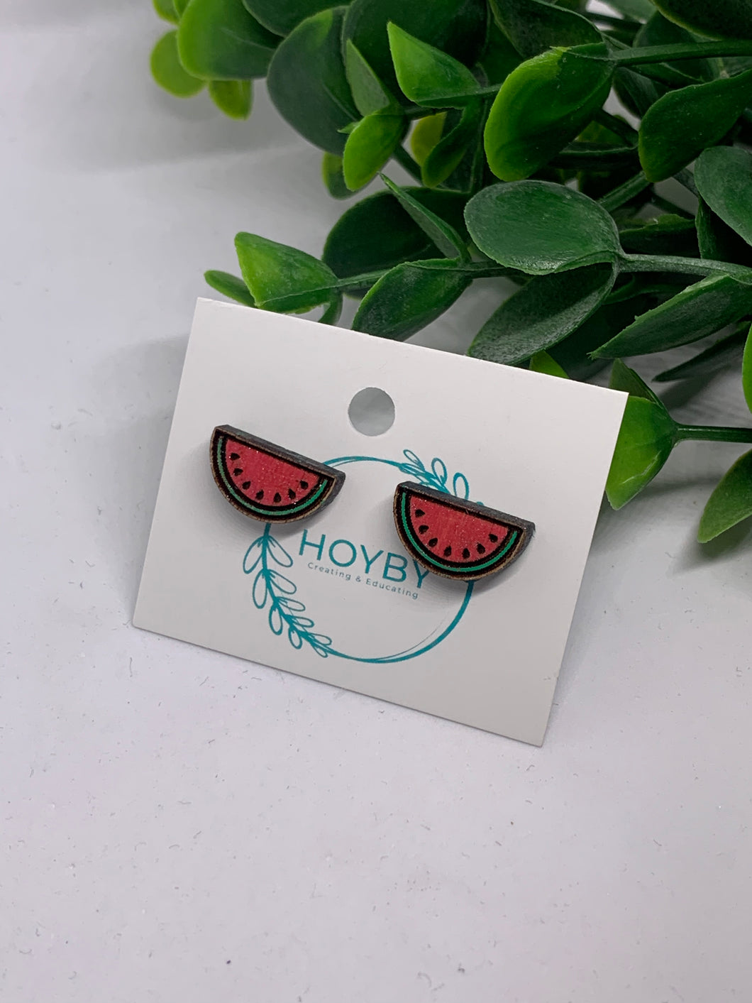 Wooden Watermelon Stud Earrings