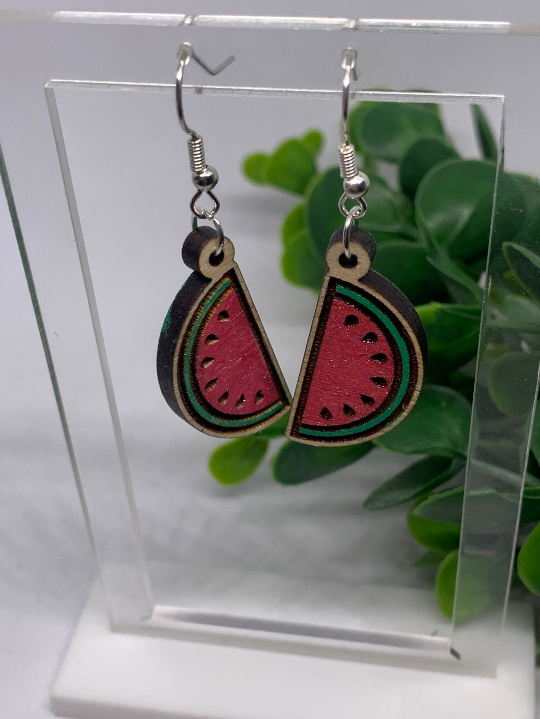 Wooden Watermelon Slides Summer Dangle Earrings