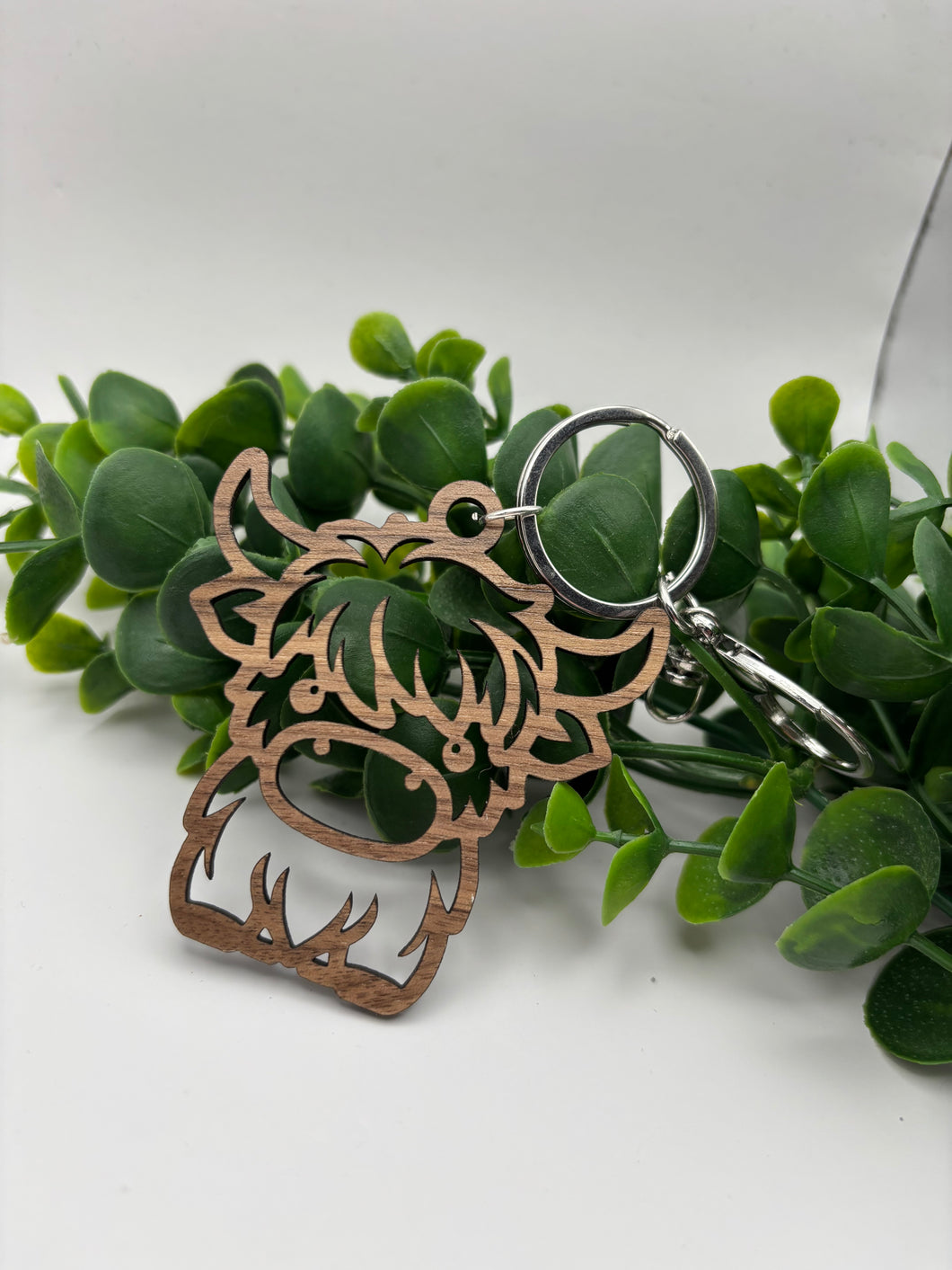 Walnut Highland Cow Fluffy Cow Keychain