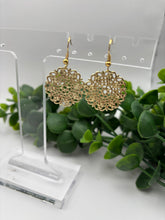 Load image into Gallery viewer, Metal Gold Intricate Medallion Dangle Earrings
