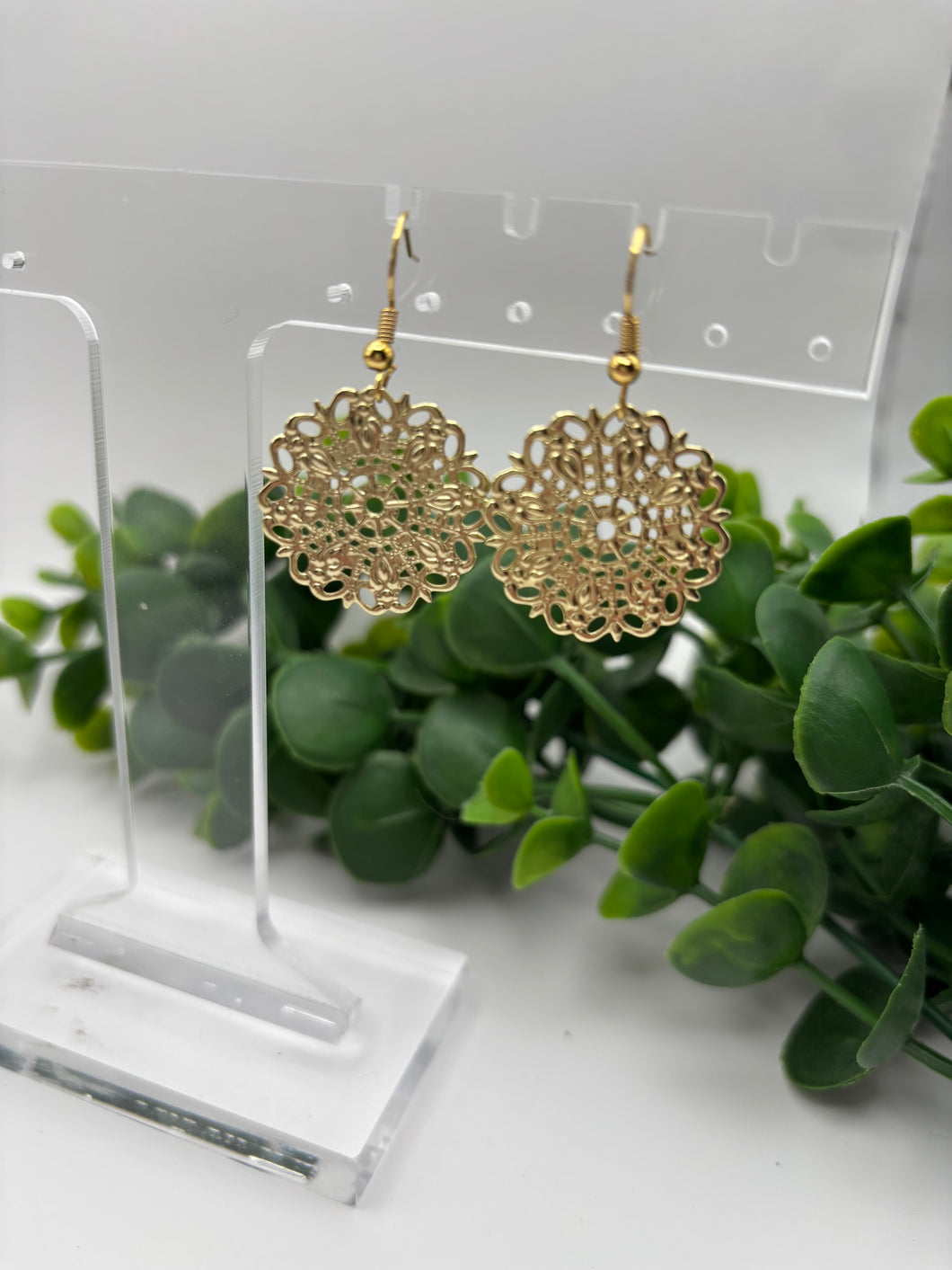 Metal Gold Intricate Medallion Dangle Earrings