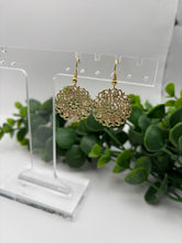 Load image into Gallery viewer, Metal Gold Intricate Medallion Dangle Earrings
