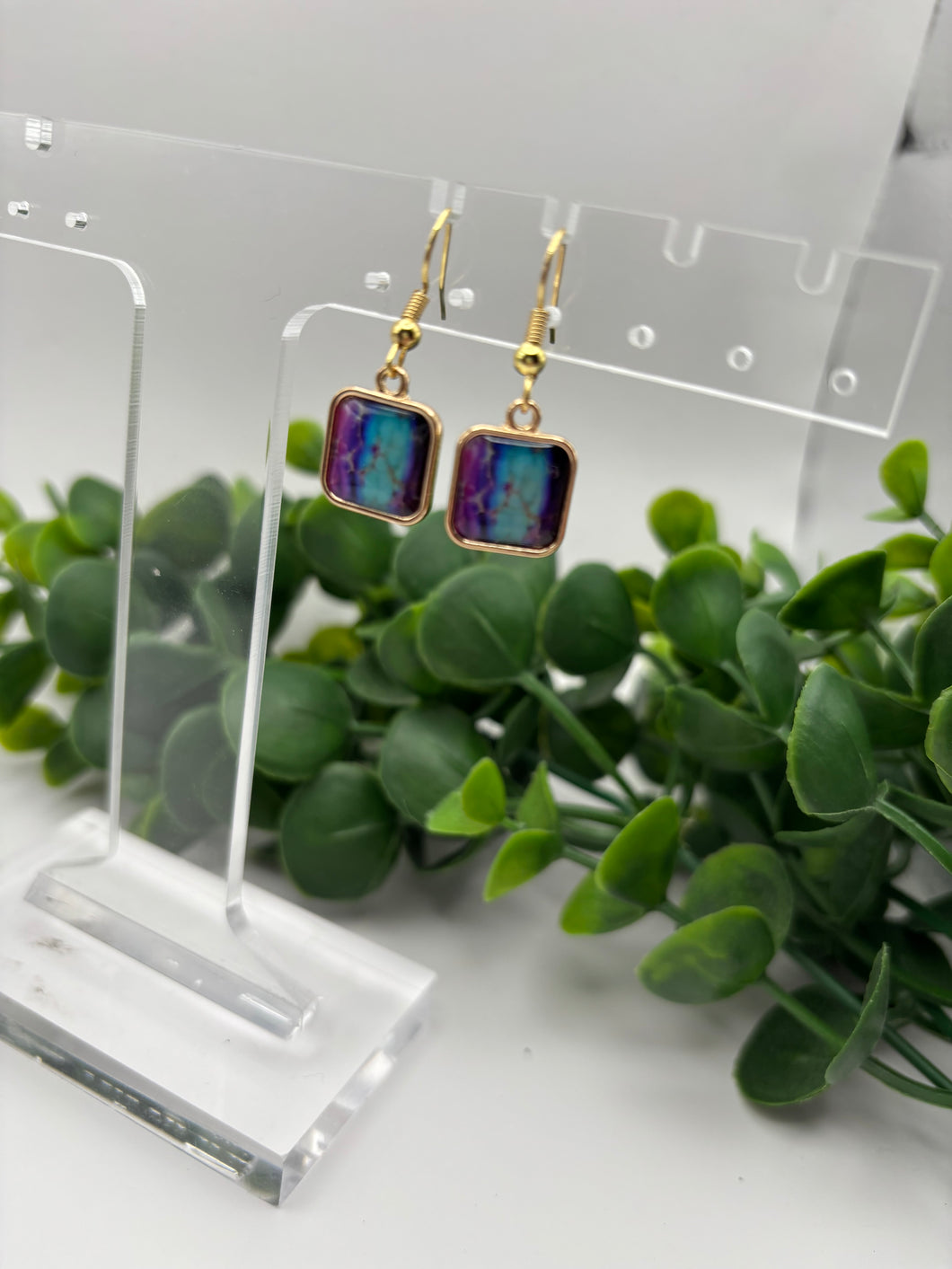 Metal Gold Small Watercolor Dangle Earrings