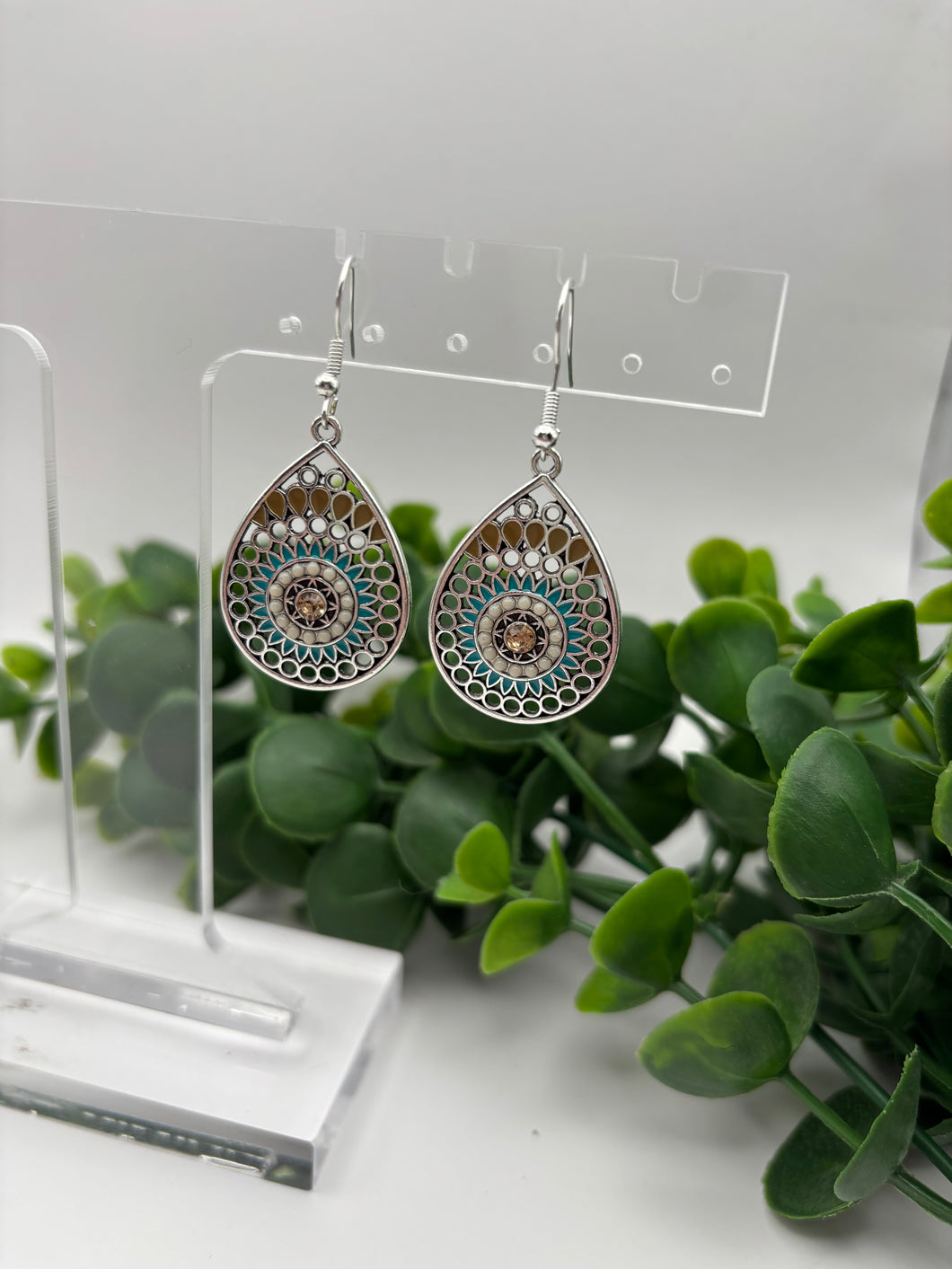 Metal Multi Colored Teardrop Western Style Earrings