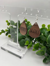 Load image into Gallery viewer, Wooden Mother’s Day “Mama” Walnut Teardrop Dangle Earrings Laser Cut
