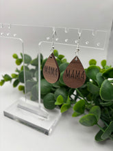 Load image into Gallery viewer, Wooden Mother’s Day “Mama” Walnut Teardrop Dangle Earrings Laser Cut

