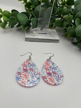 Load image into Gallery viewer, Clear Acrylic Red White Blue Fourth of July Patriotic Teadrop Dangles
