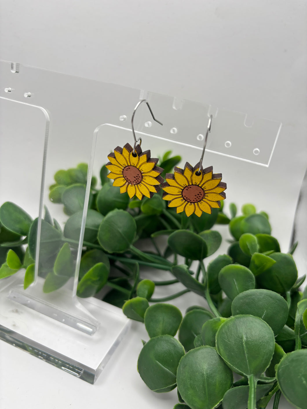 Wooden Sunflower Handpainted Dangles