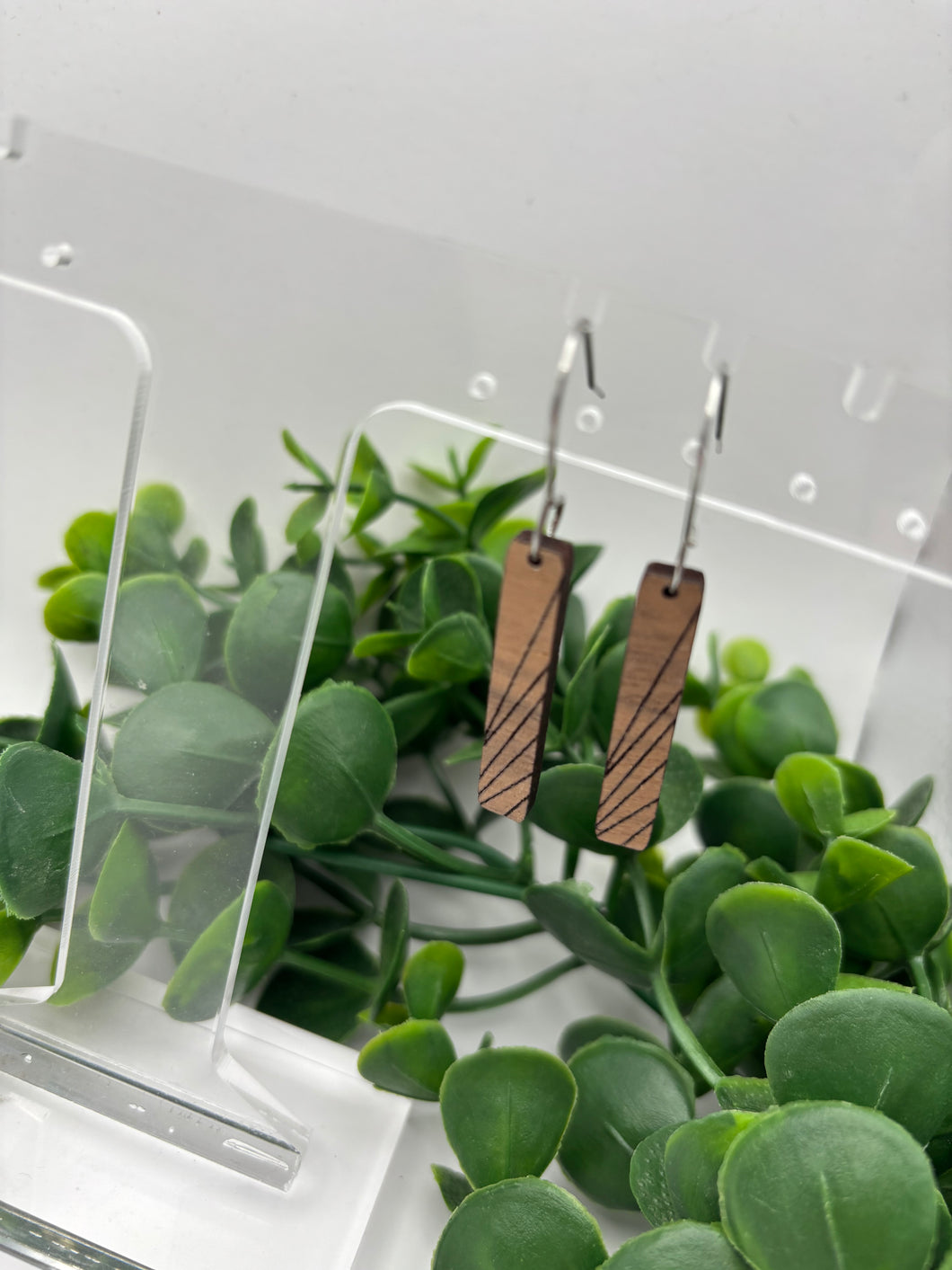 Wooden Bar Dangles Etched Diagonal Stripes