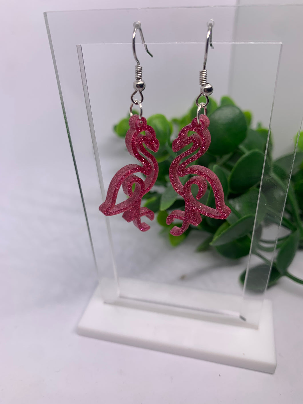 Acrylic Pink Sparkle Flamingo Summer Earrings