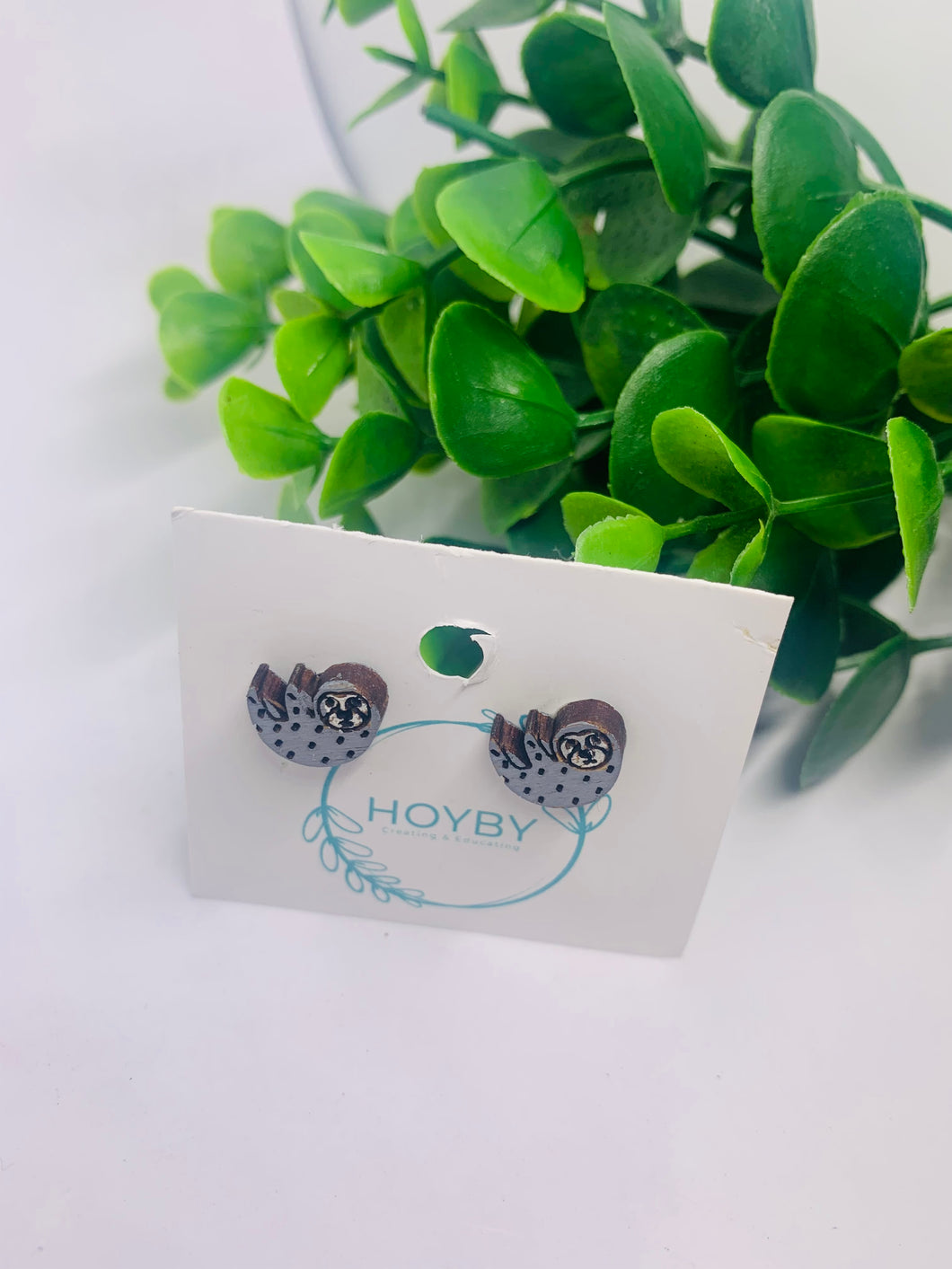 Wooden Sloth Stud Earrings