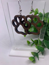 Load image into Gallery viewer, Wooden Paw Print Dangle Earrings-Multiple Varieties
