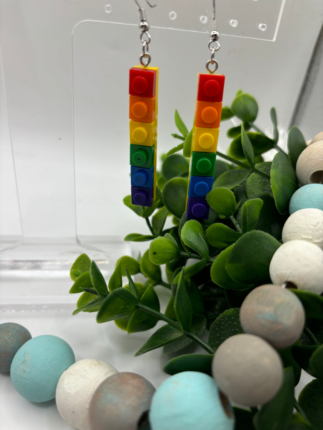 Acrylic Rainbow Lego Dangle Earrings-Two Options