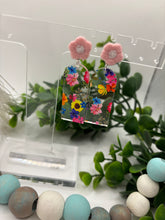 Load image into Gallery viewer, Acrylic Long Arches Pressed Flower Print Clear Background Dangle Earrings-2 Varieties
