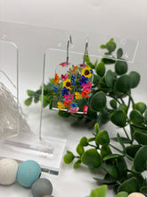 Load image into Gallery viewer, Acrylic Long Arches Pressed Flower Print Clear Background Dangle Earrings-2 Varieties
