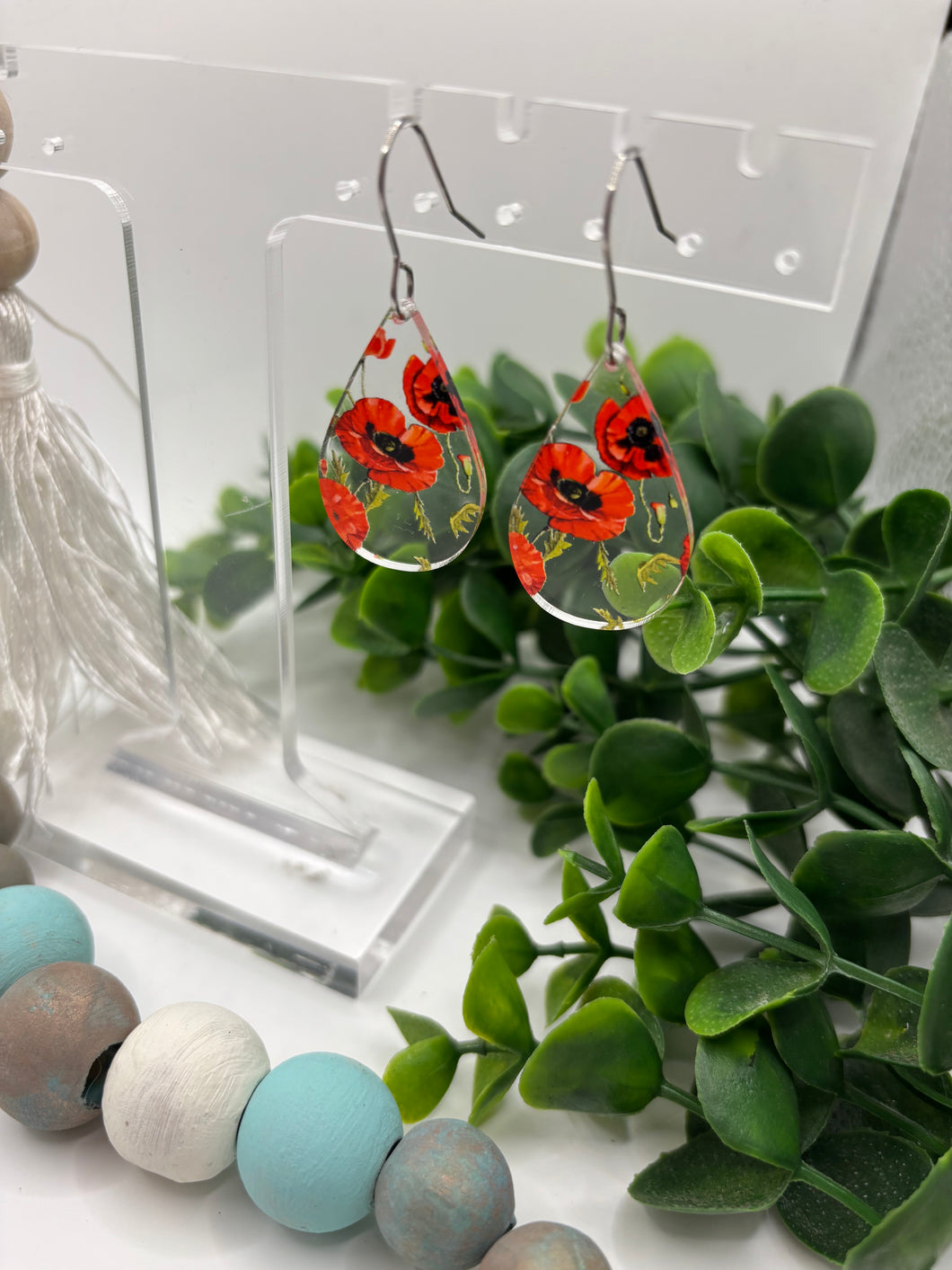 Acrylic Poppy Flowerz Background Dangle Earrings