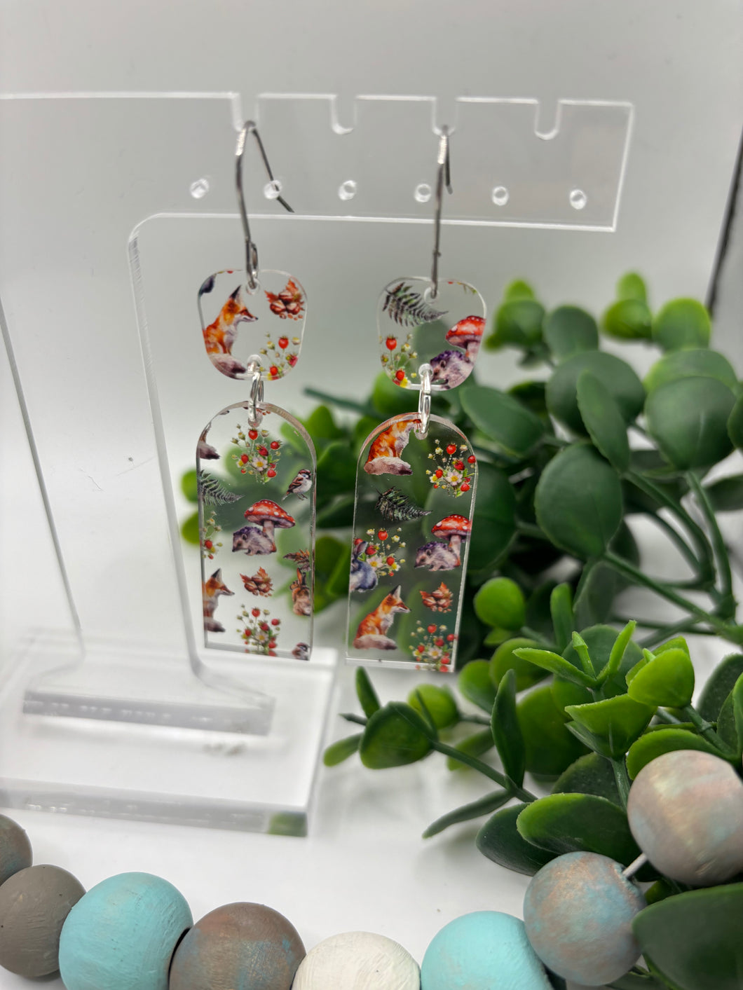 Acrylic Dangle Two-Piece Woodland Creatures Clear Background