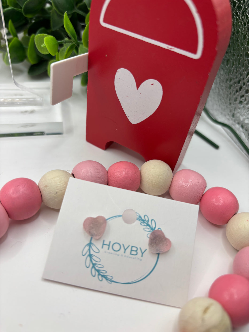 8mm Heart Stud Earrings-Light Pink