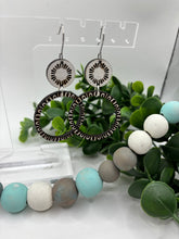 Load image into Gallery viewer, Wooden Ring and Connector with Flourish Design Dangle Earrings-2 Variations White or Walnut
