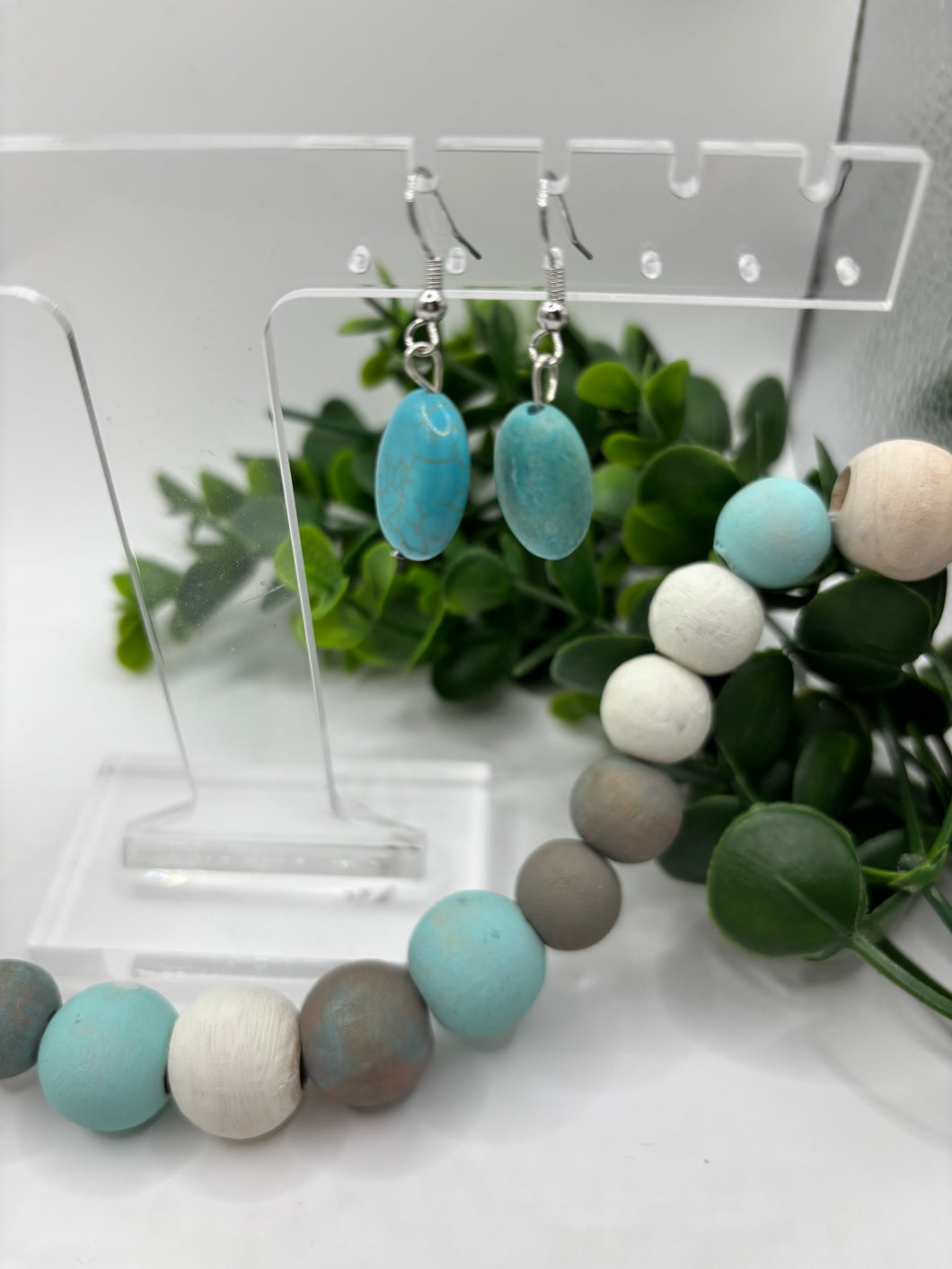 Oval Turquoise Stone Dangle Earrings