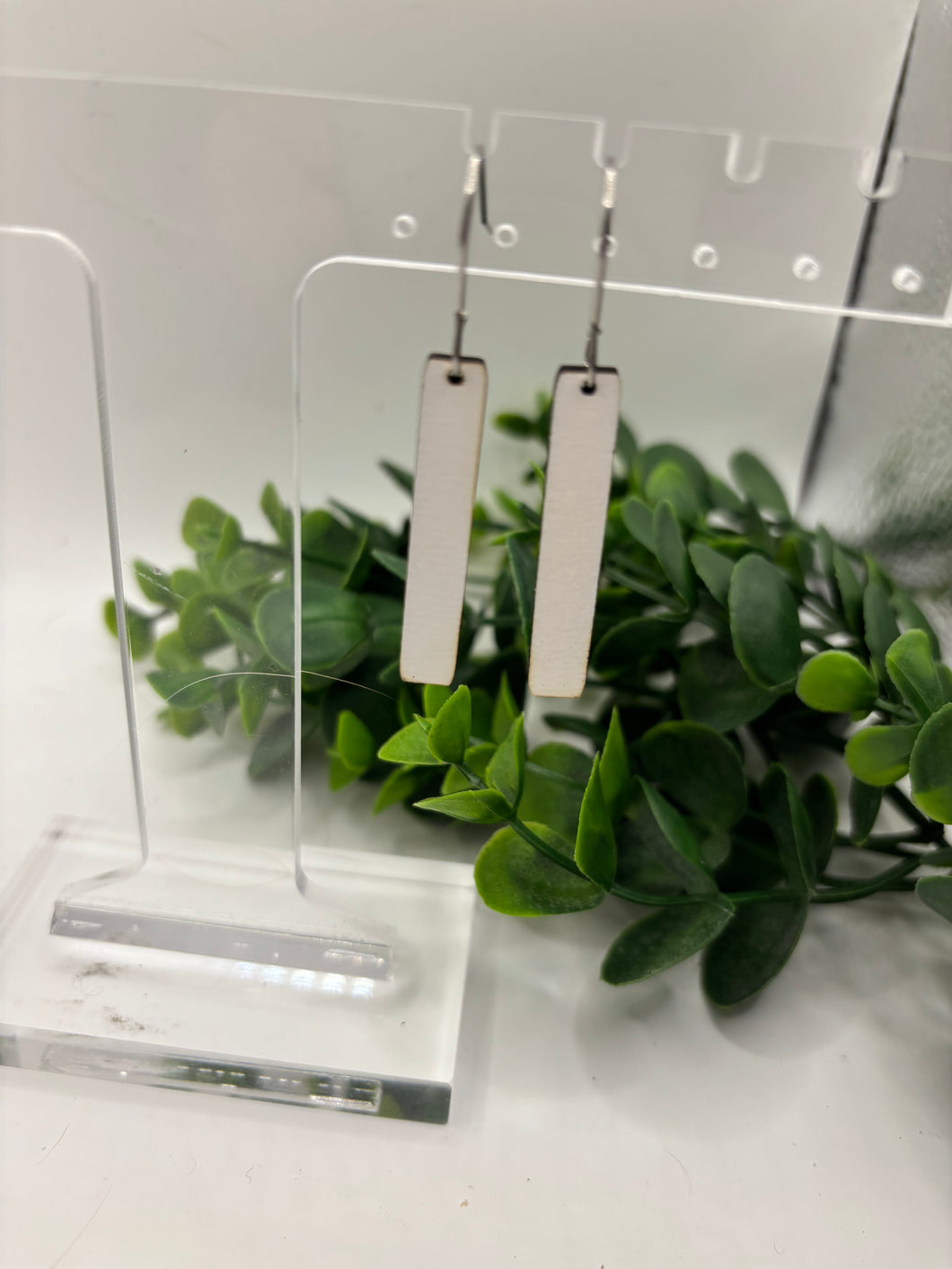 Wooden White Narrow Bar Dangle Earrings